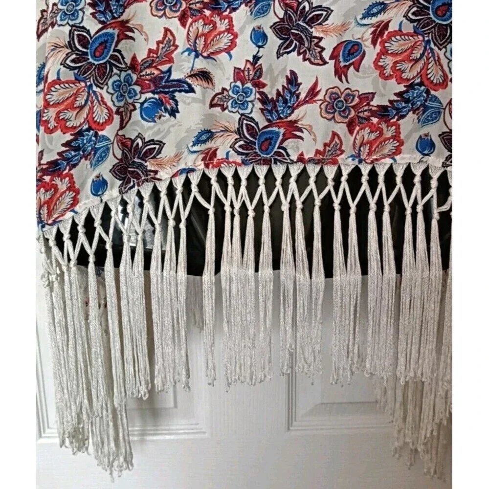 Forever 21 Fringe Kimono Cover Up Size Medium Boho Floral Festival Chiffon